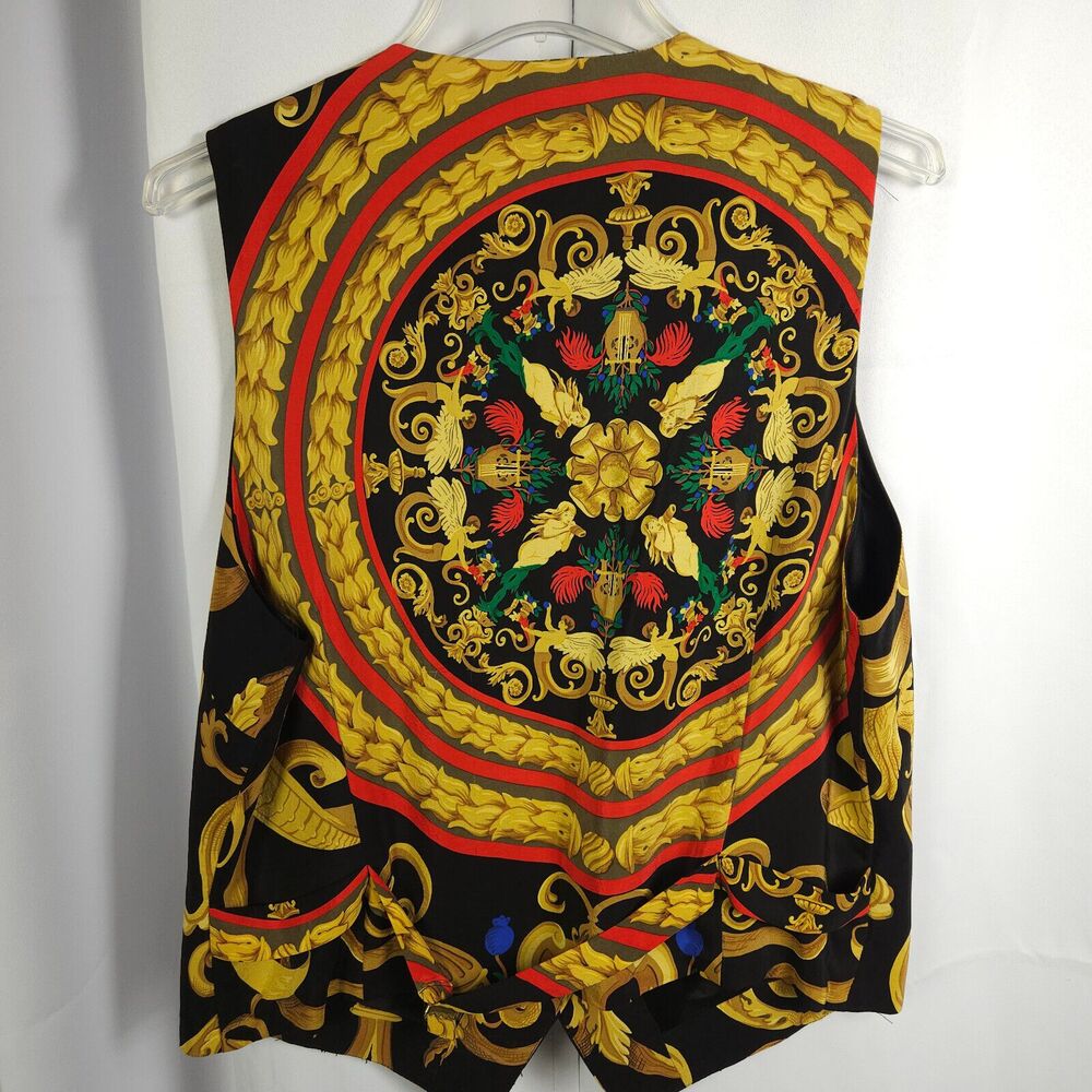 Vintage Nordstrom Women's Large Silk Angel Trumpet Graphic Vest USA